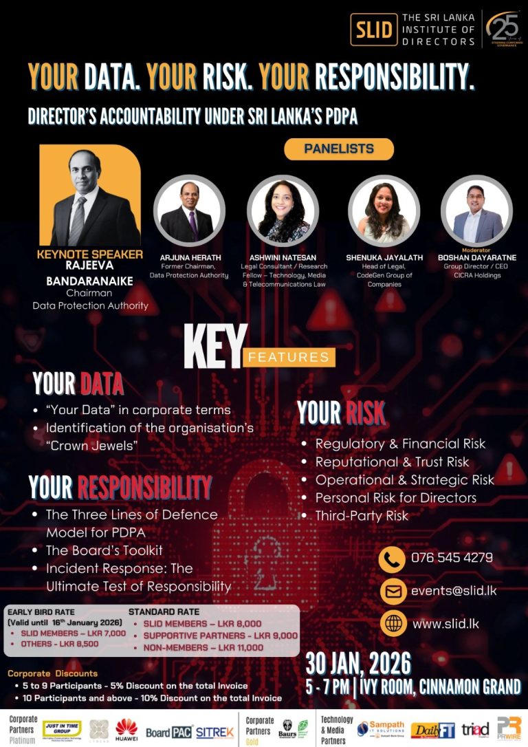 SLID Innovation & Technology Committee - Your Data. Your Risk. Your Responsibility. Director's Accountability Under Sri Lanka's PDPA